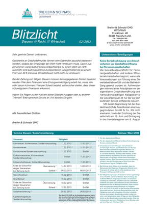 Breiler and Schnabl Newsletter February 2013