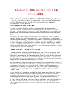 Industria De Produccion De Cerveza En Colombia.