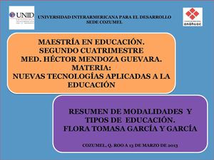 RESUMEN DE MODALIDADES Y TIPOS DE EDUCACIÓN