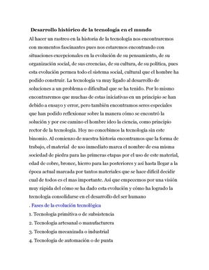 Desarrollo histórico de la tecnología en el mundo