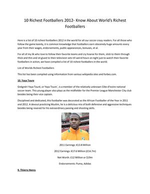 10 Richest Footballers 2012- Know About World’s Richest Footballers