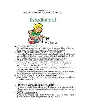 CUESTIONARIO PARA EXAMEN FINAL FILOSOFÍA CLEI 5