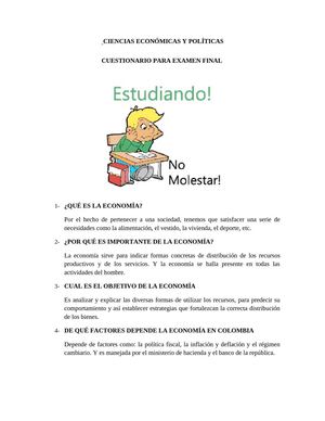 CUESTIONARIO PARA EXAMEN FINAL ECONOMÍA Y POLÍTICA CLEI 5