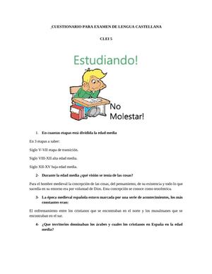 CUESTIONARIO PARA EXAMEN FINAL LENGUA CASTELLANA CLEI 5