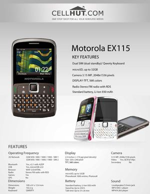 Motorola EX115 STARLING WHITE (Unlocked Quadband) GSM DUAL SIM Phone