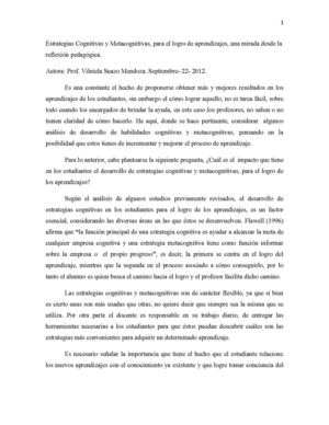 Estrategias Cognitivas y Metacognitivas, para el logro de aprendizajes, una mirada desde la reflexión pedagógica.