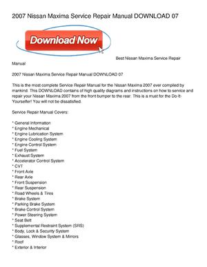 2007 Nissan Maxima Service Repair Manual DOWNLOAD 07