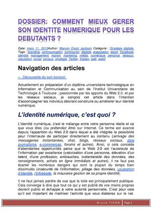 DOSSIER  COMMENT MIEUX GERER SON IDENTITE NUMERIQUE POUR LES DEBUTANTS