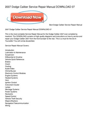2007 Dodge Caliber Service Repair Manual DOWNLOAD 07