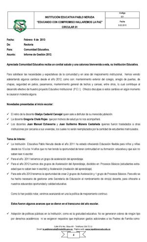 Gestión 2012-Informe para Padres de Familia