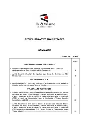 Ille-et-Vilaine - Recueil N° 435 : décisions de la CP du 25/02/2013 et arrêtés