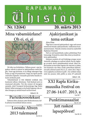 Raplamaa Ühistöö nr 12 (64), 20. märts.2013
