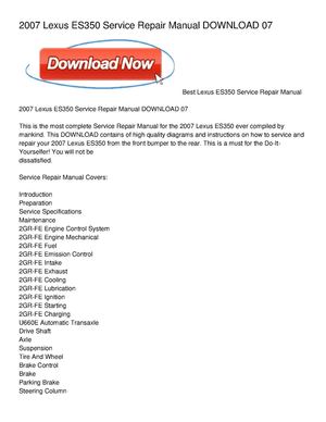 2007 Lexus ES350 Service Repair Manual DOWNLOAD 07