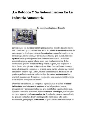 La Robótica Y Su Automatización En La Industria Automotriz