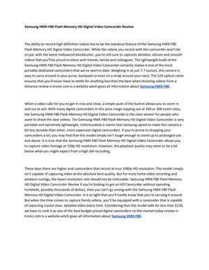 Samsung HMX-F80 Flash Memory HD Digital Video Camcorder Review