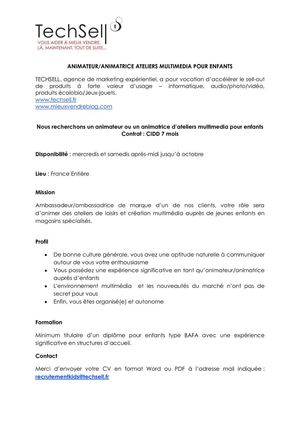 Offre de poste d'animateur multimédias