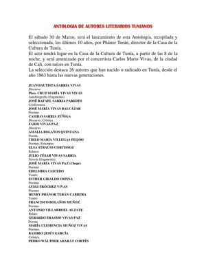 Sábado 30 de Marzo, lanzamiento de ANTOLOGIA DE AUTORES LITERARIOS TUNIANOS