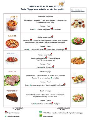 Menu de la cantine Lycée Alain Chartier, semaine du 25 mars