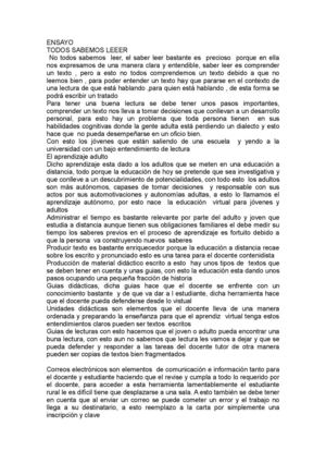 ENSAYO LECTURA  SABER LEER