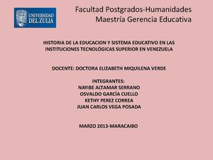 HISTORIA DE LA EDUCACIÓN EN INSTITUTOS UNIVERSITARIOS TECNOLÓGICOS DE VENEZUELA