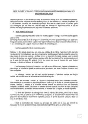 Les tatouages des populations Mongo et Bolombo des Baseka Bongwalanga