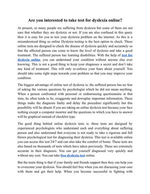 Are you interested to take test for dyslexia online?