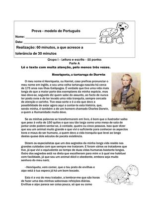 Prova-modelo Português - Darwin e Harriet, a sua tartaruga?...