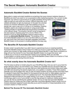 The Secret Weapon Automatic Backlink Creator