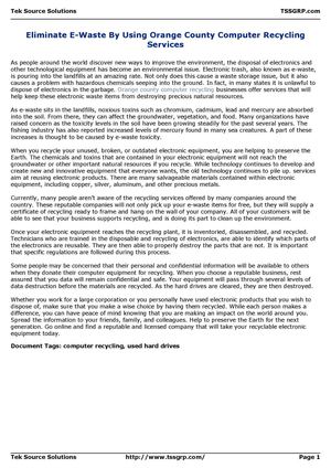 Tek Source Solutions - TSSGRP.com - Eliminate E-Waste By Using Orange County Computer Recycling Services