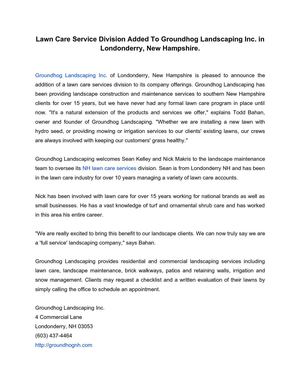 Lawn Care Service Division Added To Groundhog Landscaping Inc. in Londonderry, New Hampshire.