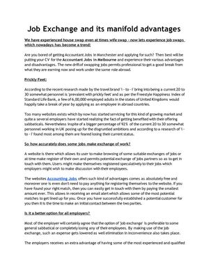 Calaméo - Job Exchange and its manifold advantages
