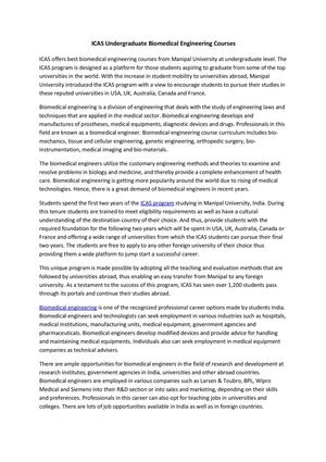 ICAS Undergraduate Biomedical Engineering Courses 