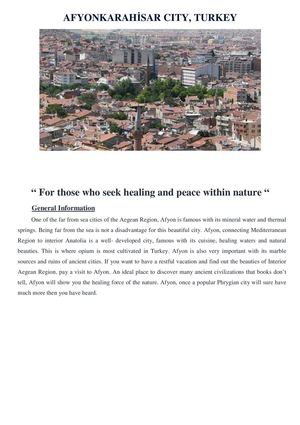 Tourist brochure of Afyonkarahisar - Comenius S.C.O.P.E project