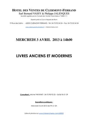 LIVRES ANCIENS ET MODERNES 03-04-2013 