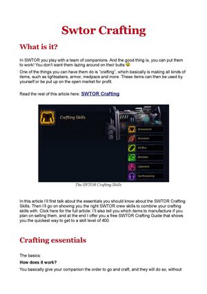 Script Swtor Crafting Calaméo - SWTOR Crafting