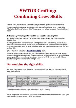 SWTOR Crafting - Combining Crew Skills
