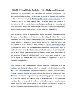 Reliable Writing Help for Cardiology Fellowship Personal Statement