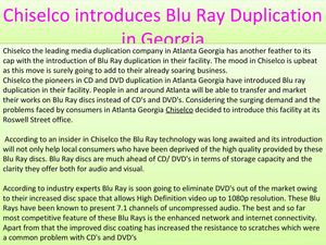 Chiselco introduces Blu Ray Duplication in Georgia