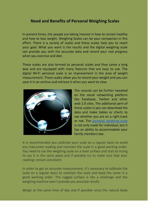 Need and Benefits: Personal Weighing Scales