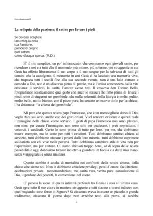 La reliquia della passione: il catino per lavare i piedi