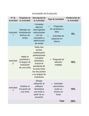 rubrica de evaluacion de la recta