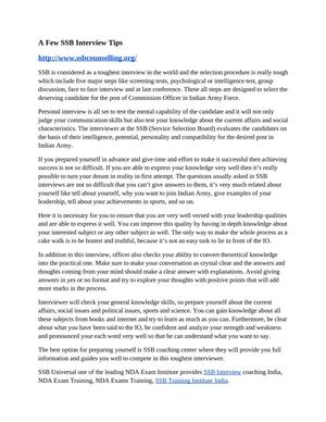 A Few SSB Interview Tips