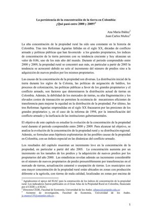 La persistencia de La concentración de la tierra en colombia: ¿qué pasó entre 2000 y 2009?
