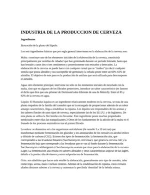 INDUSTRIA DE LA PRODUCCIÓN DE SERVEZA