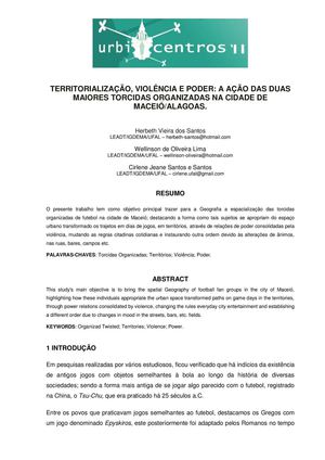 Territorialização, violência e poder: A ação das duas maiores torcidas organizadas na cidade de Maceió/Alagoas