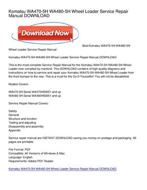 Komatsu WA470-5H WA480-5H Wheel Loader Service Repair Manual DOWNLOAD