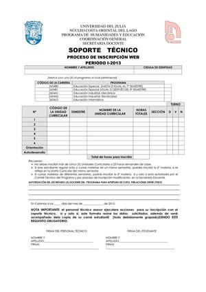 Planilla de Soporte Técnico y Solicitud de Cupo
