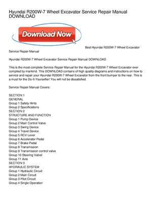 Hyundai R200W-7 Wheel Excavator Service Repair Manual DOWNLOAD