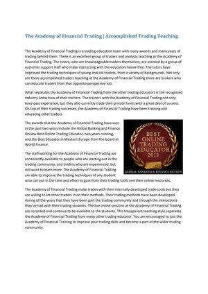 The Academy of Financial Trading | Accomplished Trading Teaching