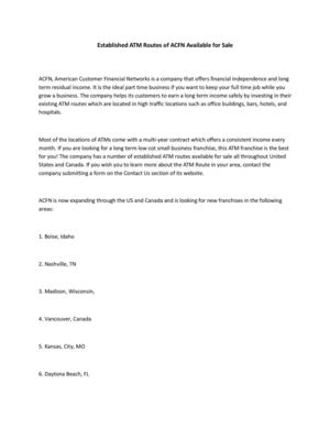 Established ATM Routes of ACFN Available for Sale